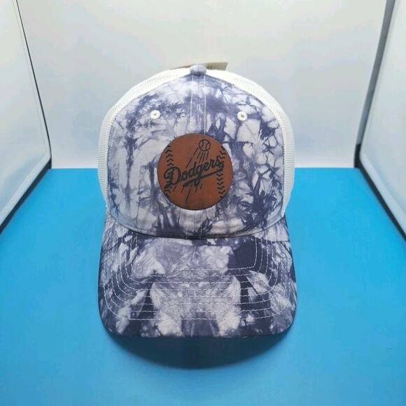 Los Angeles Dodgers Tie Dye Trucker Snapback Leather Patch Hat MLB The Game - Picture 1 of 7